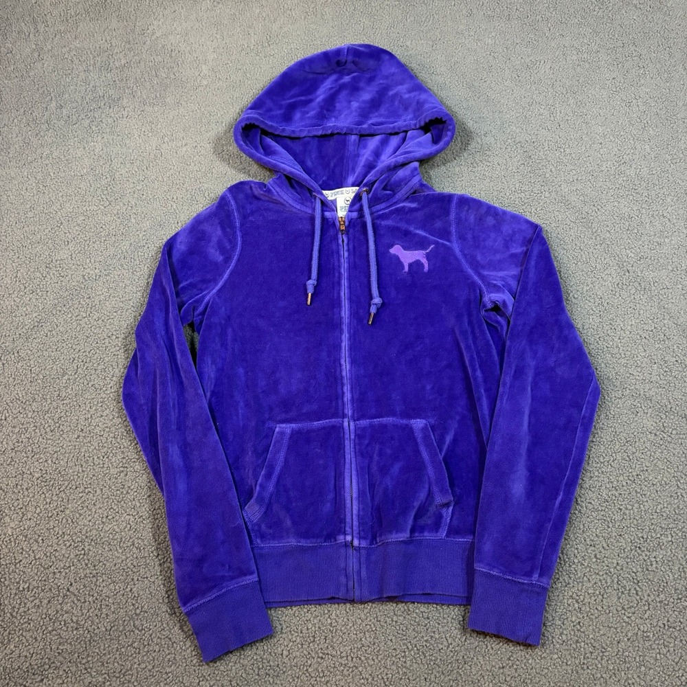 Pink Victoria Secret Hoodie Womens S Purple Velour Full Zip Love Pink Snakeskin